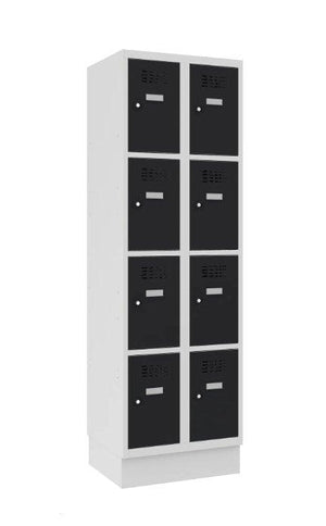 Metallkapp Classic 2R sokliga, 8 sektsiooni – helehall / must