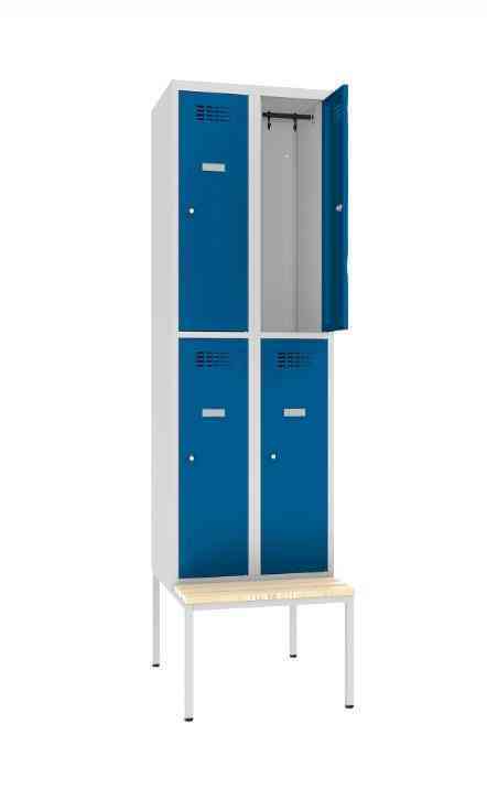 Metallist riidekapp Classic 2R pingiga, 4 sektsiooni – helehall / sinine