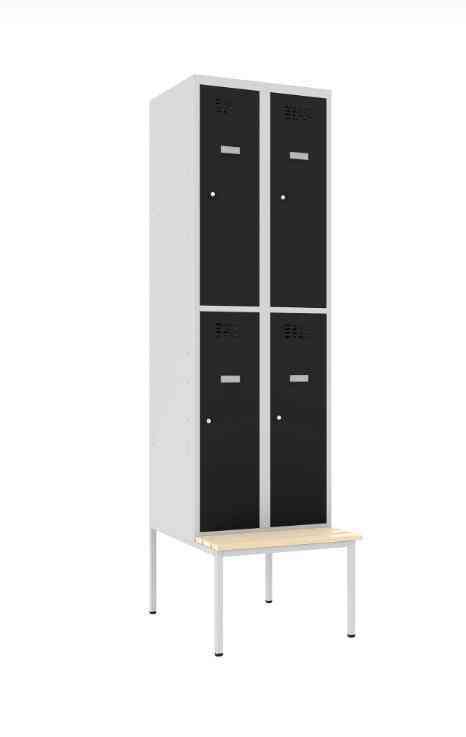 Metallist riidekapp Classic 2R pingiga, 4 sektsiooni – helehall / must