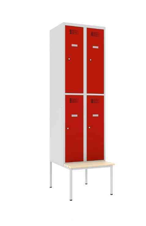 Metallist riidekapp Classic 2R pingiga, 4 sektsiooni – helehall / punane