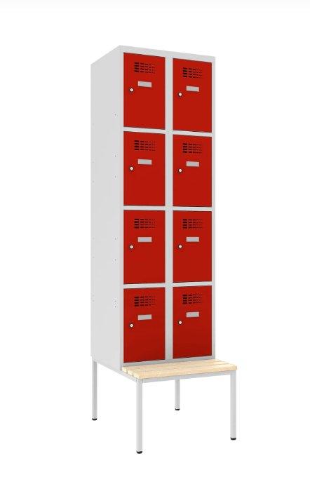 Metallist riidekapp Classic 2R pingiga, 8 sektsiooni – helehall / punane