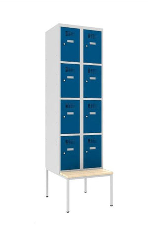 Metallist riidekapp Classic 2R pingiga, 8 sektsiooni – helehall / sinine