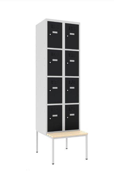 Metallist riidekapp Classic 2R pingiga, 8 sektsiooni – helehall / must