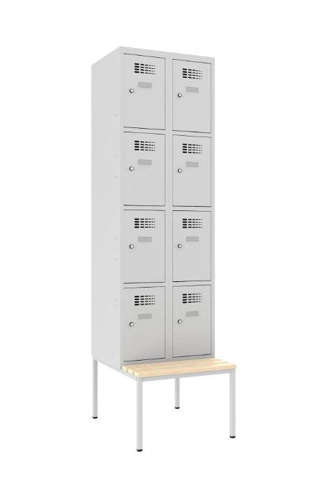 Metallist riidekapp Classic 2R pingiga, 8 sektsiooni – helehall / helehall