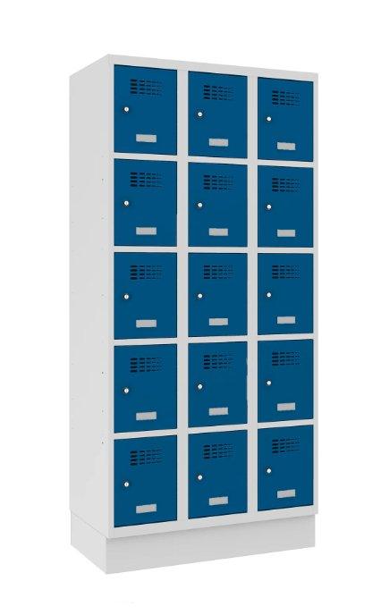Metallkapp Classic 3R sokliga, 15 sektsiooni – helehall / sinine