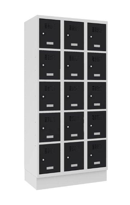 Metallkapp Classic 3R sokliga, 15 sektsiooni – helehall / must