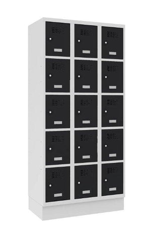 Metallkapp Classic 3R sokliga, 15 sektsiooni – helehall / must