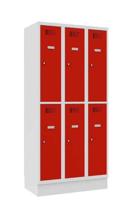 Classic 3R metallkapp sokliga, 6 sektsiooni – helehall / punane