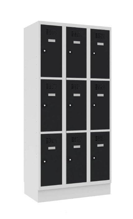 Metallkapp Classic 3R sokliga, 9 sektsiooni – helehall / must