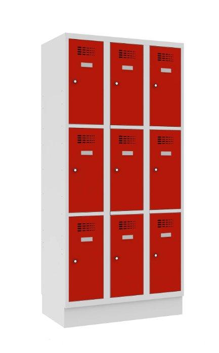 Metallkapp Classic 3R sokliga, 9 sektsiooni – helehall / punane