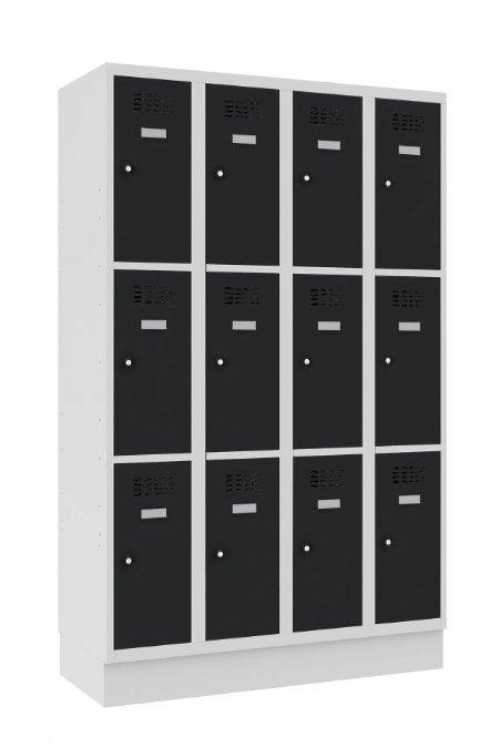 Metallkapp Classic 4R sokliga, 12 sektsiooni – helehall / must