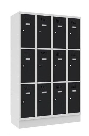 Metallkapp Classic 4R sokliga, 12 sektsiooni – helehall / must