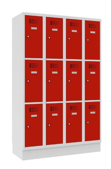 Metallkapp Classic 4R sokliga, 12 sektsiooni – helehall / punane