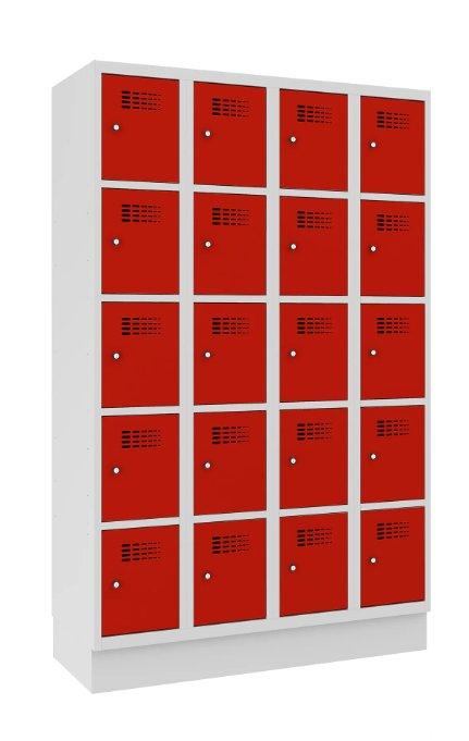 Metallkapp Classic 4R sokliga, 20 sektsiooni – helehall / punane