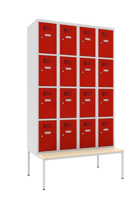 Metallist riidekapp Classic 4R pingiga, 16 lahtrit – helehall / punane