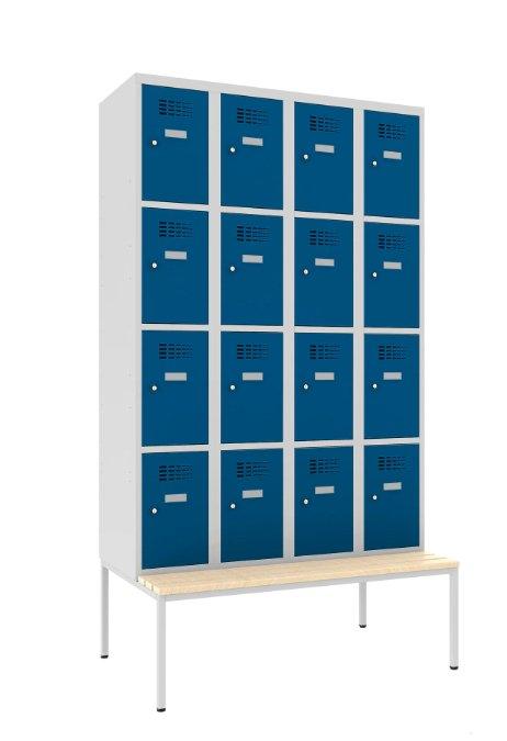 Metallist riidekapp Classic 4R pingiga, 16 lahtrit – helehall / sinine