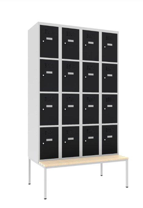 Metallist riidekapp Classic 4R pingiga, 16 lahtrit – helehall / must