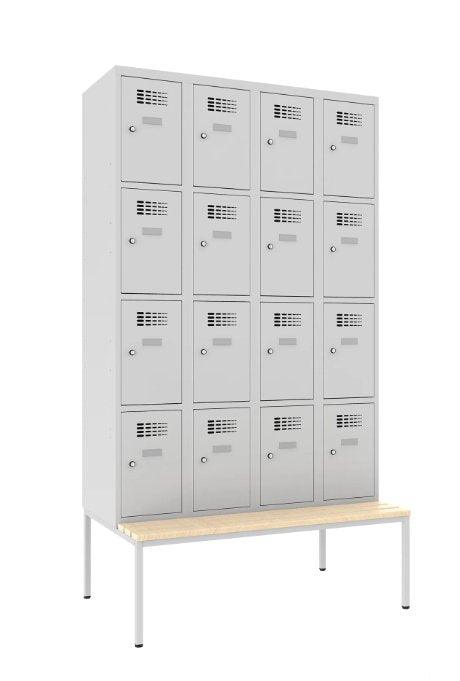 Metallist riidekapp Classic 4R pingiga, 16 lahtrit – helehall / helehall
